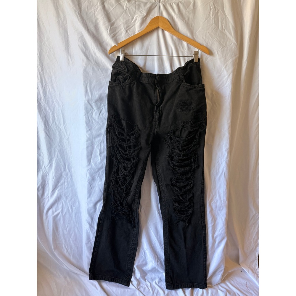 L.A.B. Mens Black Distressed Ripped Straight Leg Jeans 42x32 Cotton